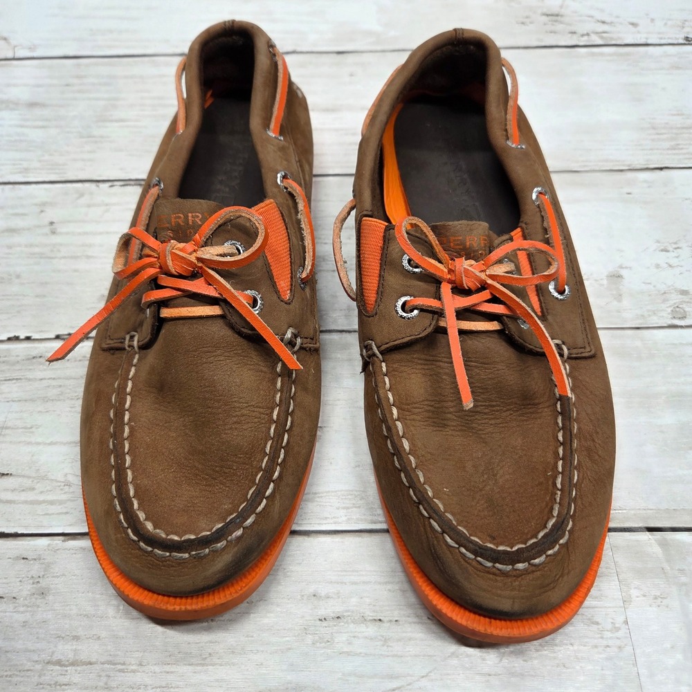 Sperry A/O Gore Boat Shoes Brown Leather Orange Boys 4.5M YB47681A